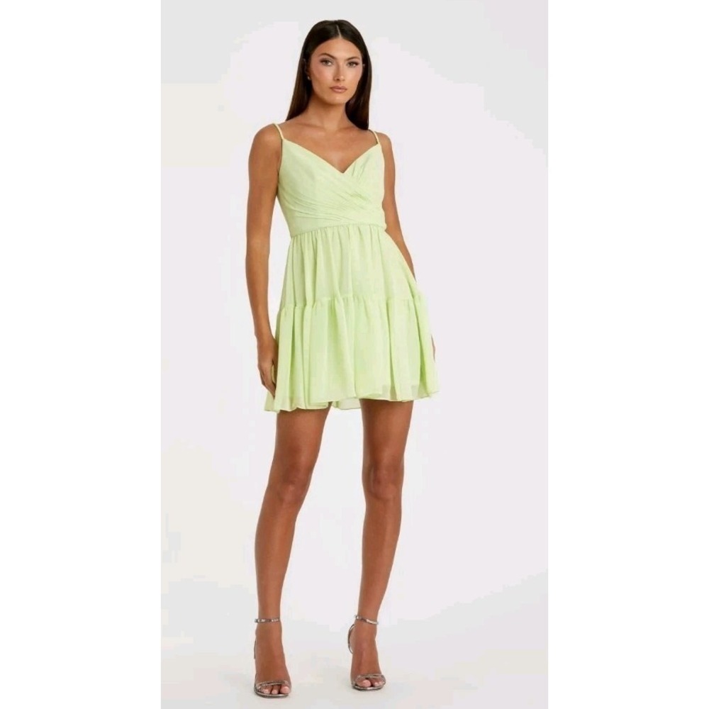 Mac Duggal Chiffon Braided Strap Tiered Formal Mini Dress Mint Green Size 2 NWT